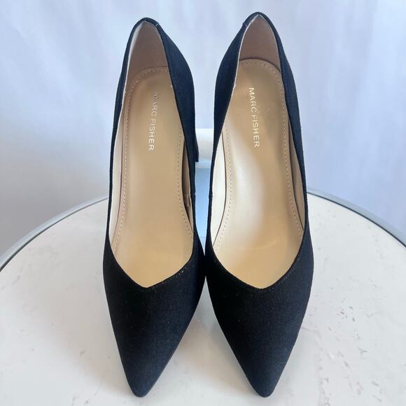 MARC FISHER ZALA BLOCK HEEL POINTY TOE HEEL WOMENS BLACK SUEDE SIZE 7 1/2 MEDIUM - Picture 3 of 12